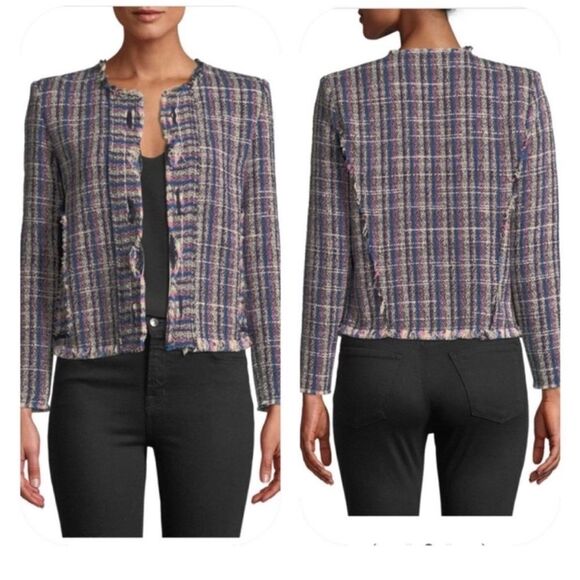 Iro Frannie Plaid Fringe Cropped Open Blazer | Size 4 - Picture 2 of 9